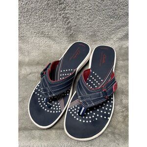Clarks Breeze Sea Sandal Flip Flops US Size 8M Navy Blue Red Slip On 4th Of July
